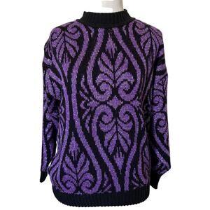Vintage 80s GFC Purple Black Metallic Tinsel Baroque Goth Sweater